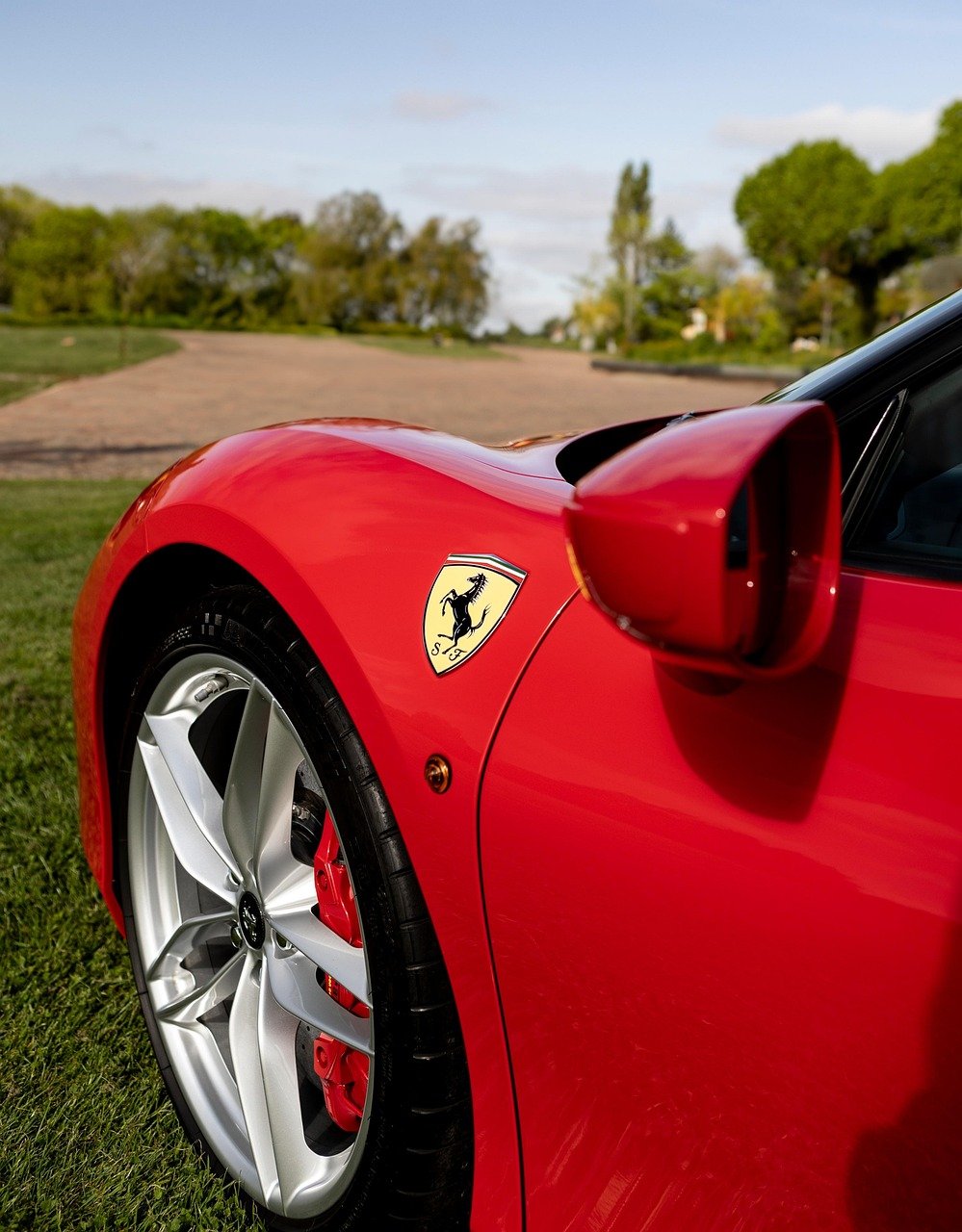 sports car, fast car, car wallpapers, parked, helicopter, grass, nature, ferrari, car